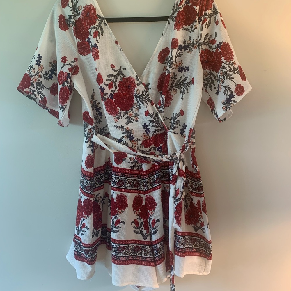 White Romper with Floral Design